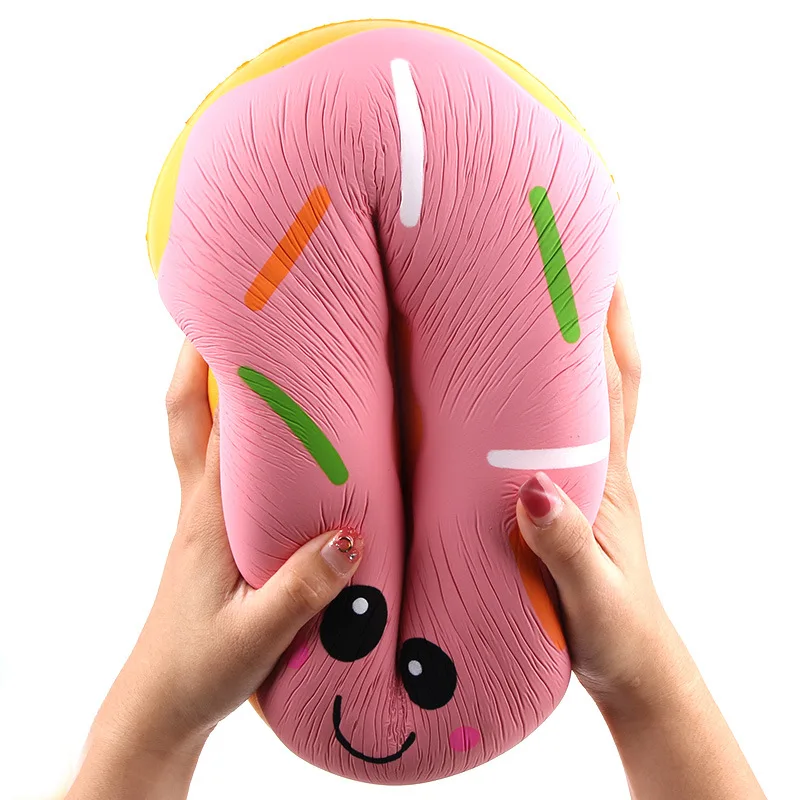 Kawaii 25cm Big Size Squishy Jumbo Smiling Face Donuts Charms Squeeze Toys Squishy Slow Rising Phone Strap Squishi Kid Juguetes