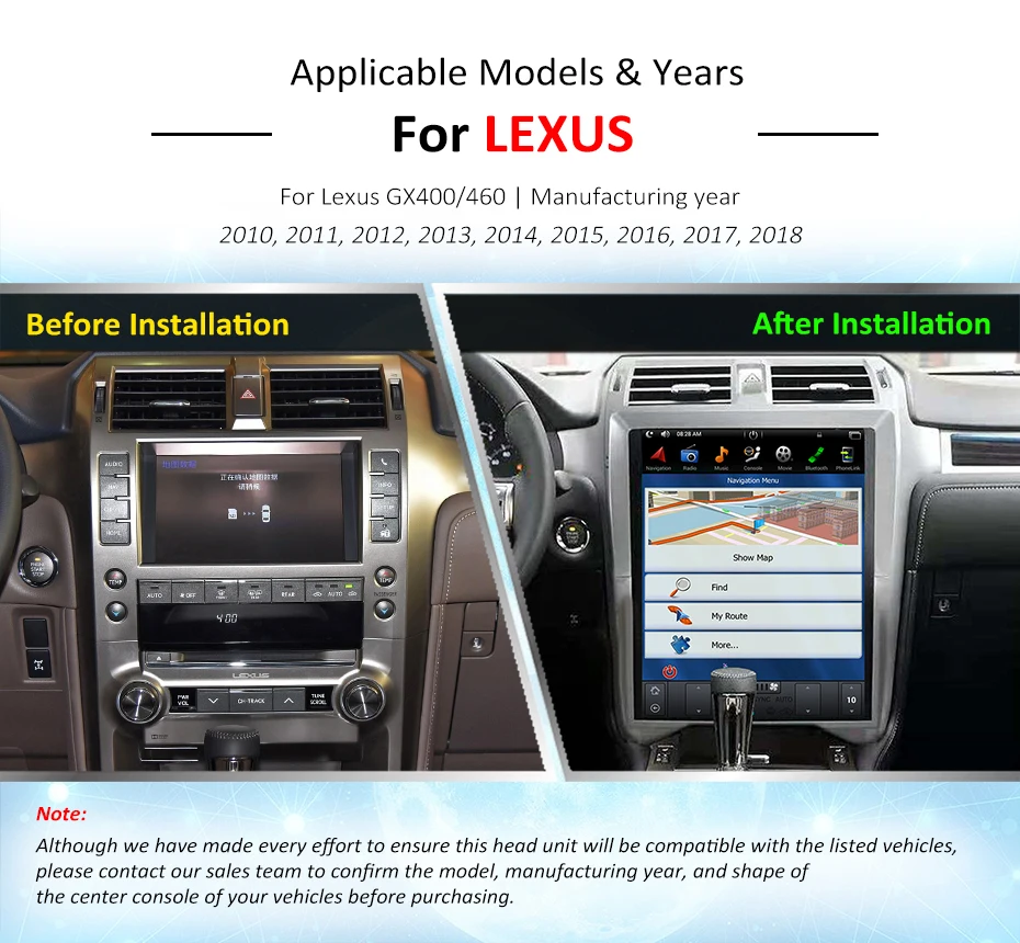 Discount Android Tesla style Car DVD Player GPS Navigation For Lexus GX400 GX460 2016 2017 2018 head unit multimedia radio tape recorder 1