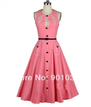 Free Shipping British Retro Swing Tartan Dress Pink Vintage 50s Rockabilly Dress
