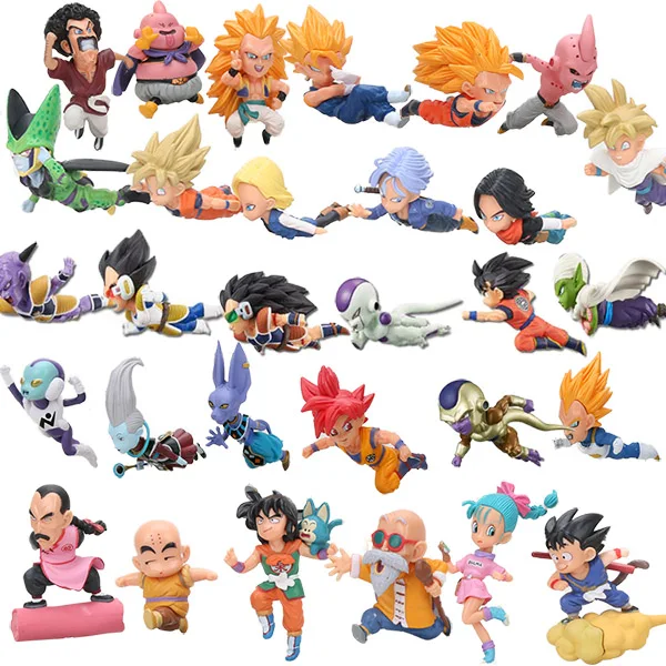 30 шт. коробка WCF битва Saiyans набор фигурок Gohan Goku Vegeta Broly Majin Boo модель куклы Dragon Ball Z коллекционная фигурка игрушка - Цвет: 30pcs fly in opp