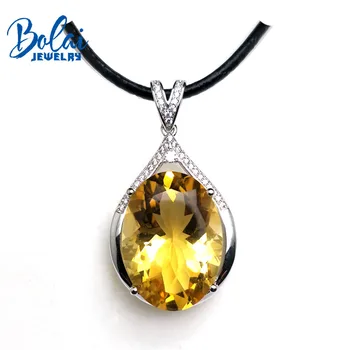 شراءBolaijewelry ، حجم كبير 23ct سيترين الطبيعية قلادة مع الجلود الحبل قلادة 925 الفضة النساء الذكرى الزفاف حزب هدية