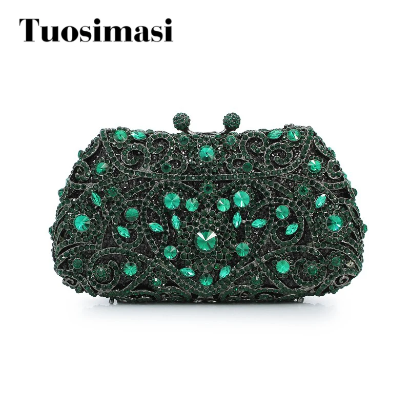 

dark green wedding purse rhinestones clutch evening handbag (8651A-DG)