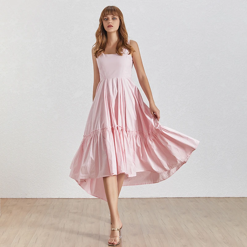TWOTWINSTYLE одноцветное платье без рукавов длиной до щиколотки для женщин с открытыми плечами Высокая талия асимметричные платья Женская Летняя мода