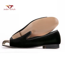 Новинка года; мужская обувь больших размеров; черные бархатные мужские тапочки с металлическим носком; мужская обувь на плоской подошве; вечерние лоферы; размеры США 6-14;