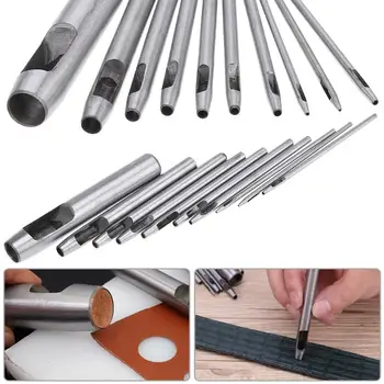 

10pcs/set DIY Handmade Belt Punching Leather Hole Punch Hollow Drilling Tools Carbon Steel Leather Punching Tool 0.5mm -12mm