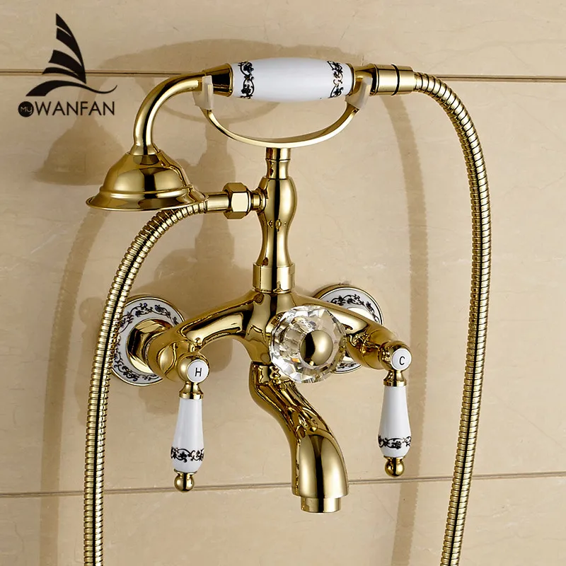 Golden Bath Faucet Shower Porcelain Shower Faucet Bathroom Telephone Bath Faucet With Hand Shower Bathroom Shower Tap WF-18025