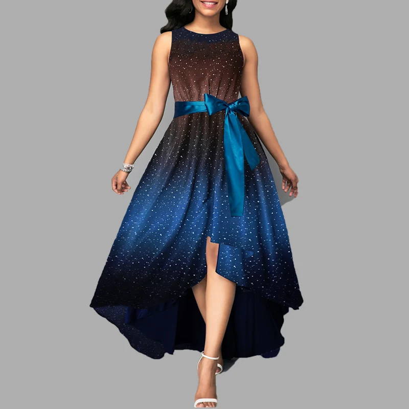 

Oversized women sleeveless tie die print flowy dress Elegant party high low dress Frocks Plus size dresses for women 4xl 5xl 6xl