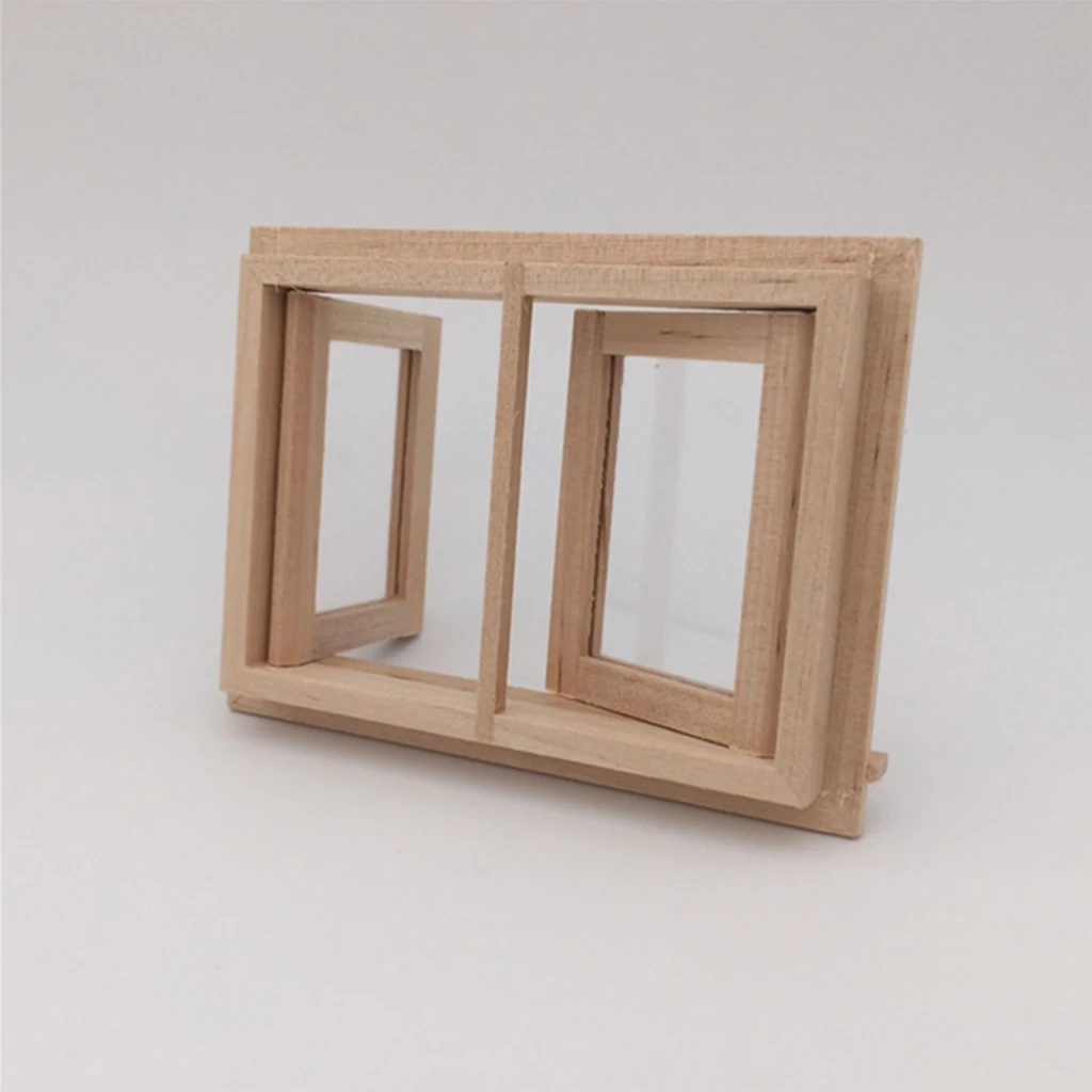 3 Pieces Vintage Style 1/12 Unpainted Wood 2-Pane Window Frame for Dolls House Room Fairy Garden Decor