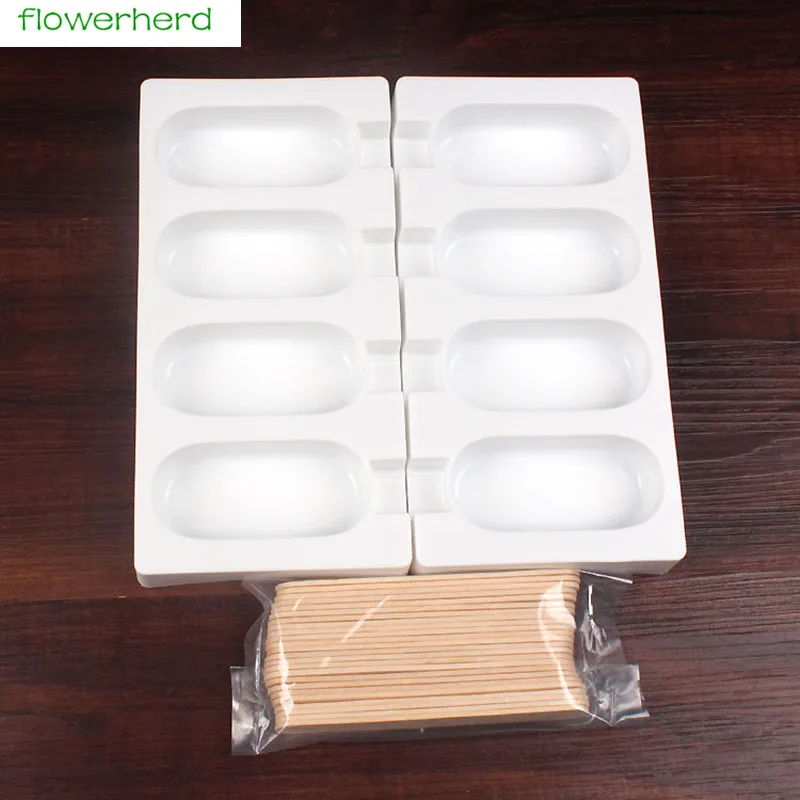 4 ячейки силиконовые мороженое форма для мороженого сока Дети Поп Плесень леденец кухонный инвентарь коврик+ 24 деревянные палочки - Цвет: B