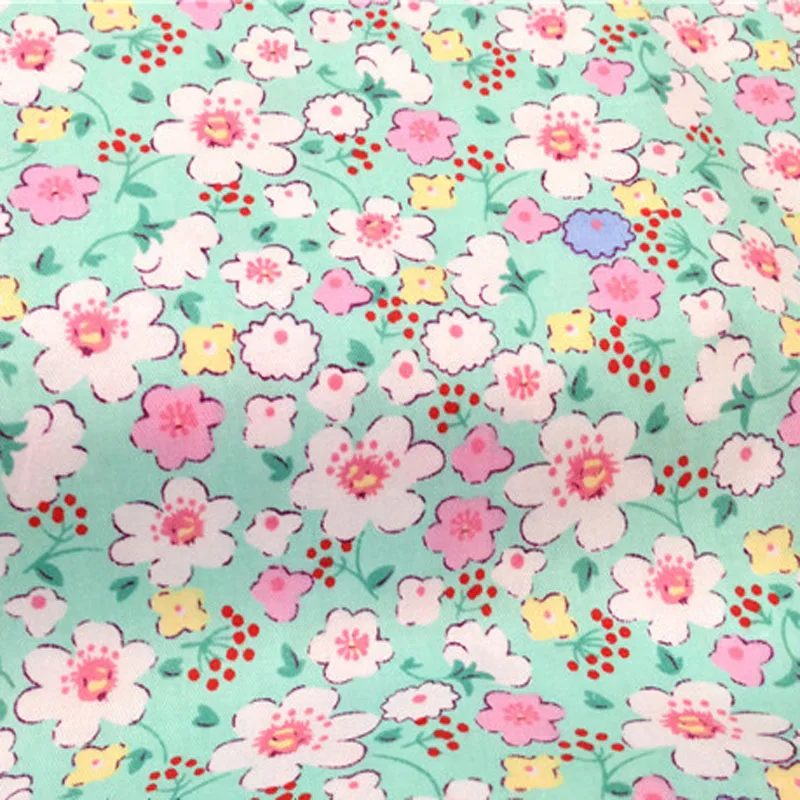 Pretty 50x160cm All-over Pink &amp Geen White Plum blossom Flower Printed Cotton Fabric Floral For DIY sewing Doll Cloth bed | Дом и сад