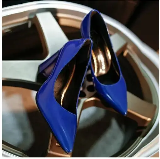 Г., летние офисные туфли женские туфли-лодочки Простые Вечерние туфли на высоком каблуке с острым носком, женские офисные кожаные туфли - Цвет: Синий