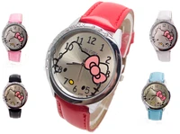 H124 Free Shipping Wholesale New leather wrist watch children girl cartoon fashion hello kitty quartz watch