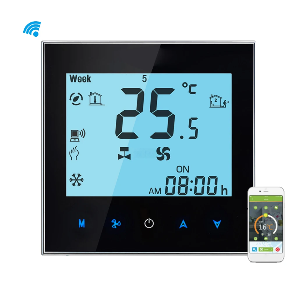 

Remote Control Central APP Air Conditioner Temperature Controller 4 Pipe Thermostat Cooling Heating Backlight