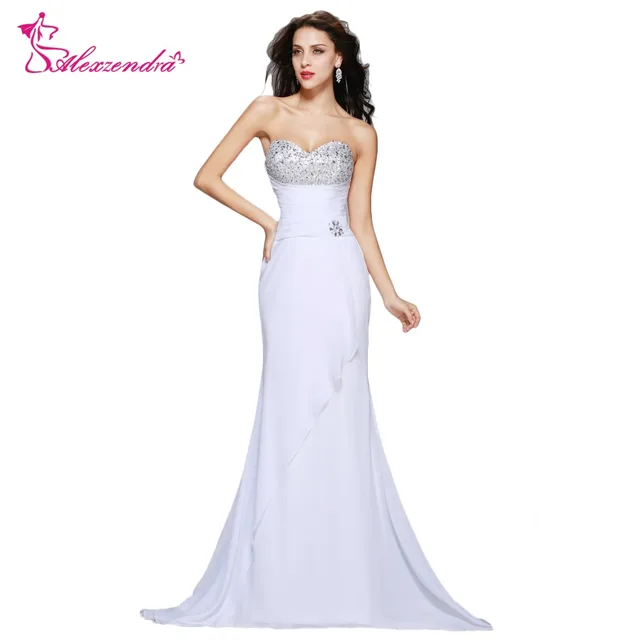 Alexzendra Beads Sweetheart Mermaid White Dress Chiffon Long Prom Alexzendra Beads Sweetheart Mermaid White Dress Chiffon Long Prom Dresses Simple Party Plus Size