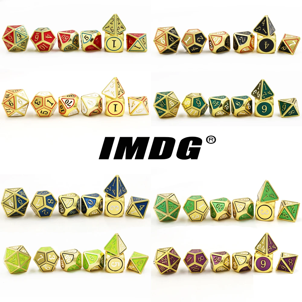 

IMDG 7pcs/set Creative RPG Game Dice Polyhedron Metal Dice DND Enamel Two-tone Digital Game Dice