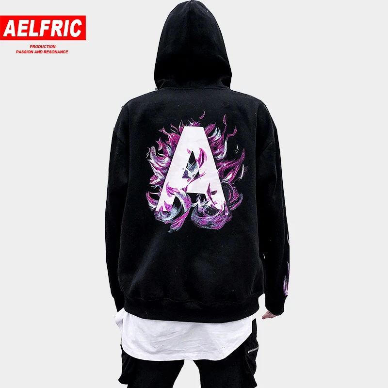 

AELFRIC A Big Letter Flame 3d Print Hoodies Sweatshirts Man Fashion Thick Couple Streetwear Hip Hop Warm Skateboard Hoodie QA28
