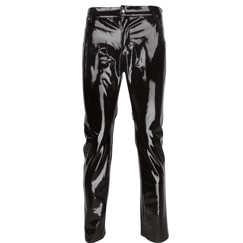Men Sexy Black Wetlook Faux Leather Lingerie Exotic Pants PU Latex Catsuit Zipper PVC Stage Clubwear gay fetish