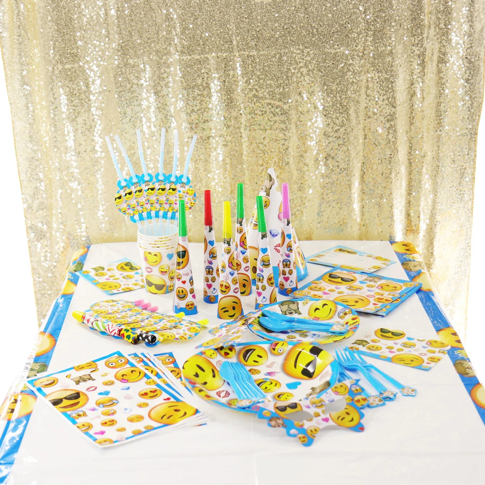 

New Expression Smiley Cartoon Party Tableware Fork Spoon Invitation Card Baby Shower Kid's Birthday Party Decorations Supplies