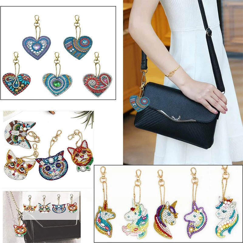

diamond painting sleutelhanger Heart Shaped Key Chain unicorn Resin Drill Diamond Painting Keyring kids DIY Accessories girl bag