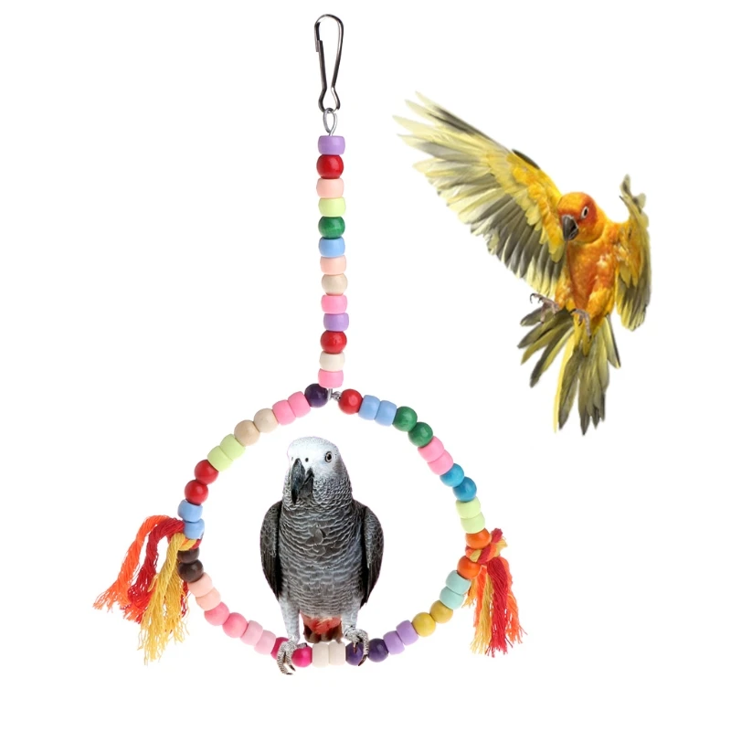 Parrot Bird Toys Swing Round Ring Chain Hanging Cage Chew Stand