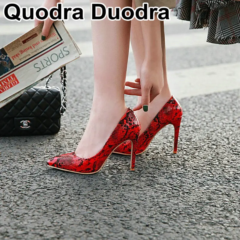 

2019 new Spring Autumn Women Pumps thin heels Pointed Toe stilettos Shoes Serpent Skin Office Career shoes Plus Size 43 44 45