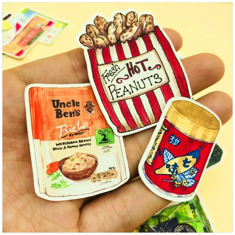 

35pcs Hand Drawing Watercolor Kawai snacks Decorative Stickers Notebook Planner Scrapbooking, DIY Paper Sticker