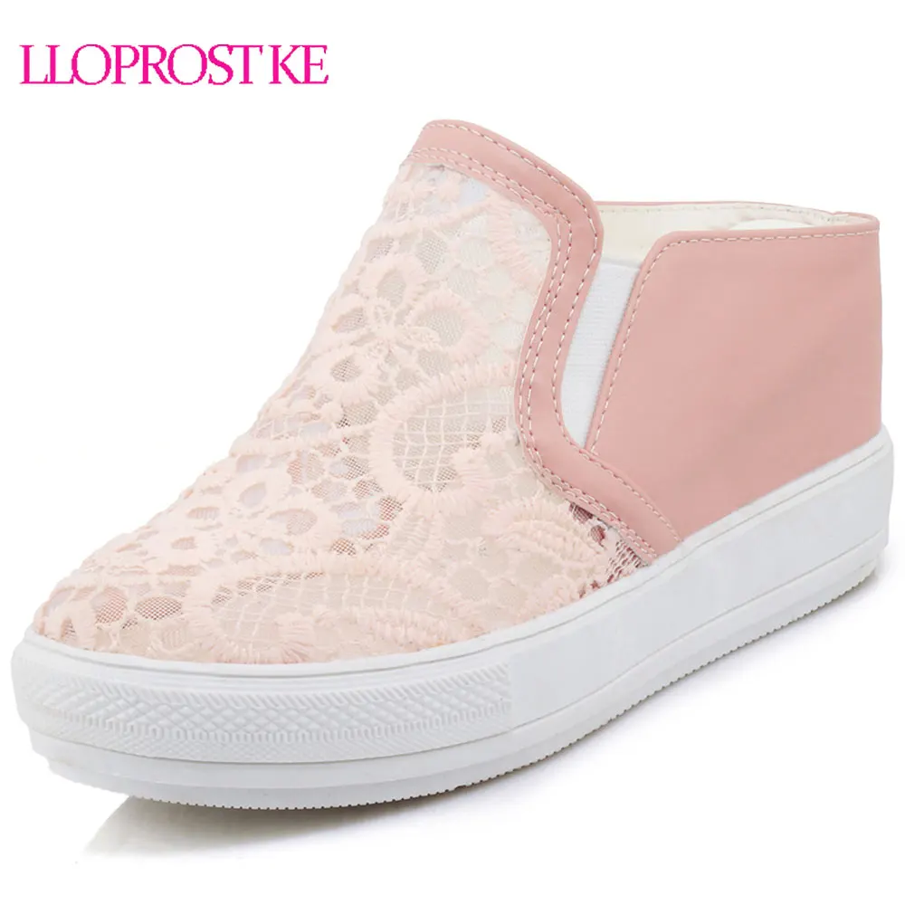 

LLOPROST KE 2018 Spring New Women Pumps Nice Platform Round Toe Wedges Heel Pumps Fashion Pink Shoes Woman Plus Size 32-45 MY165