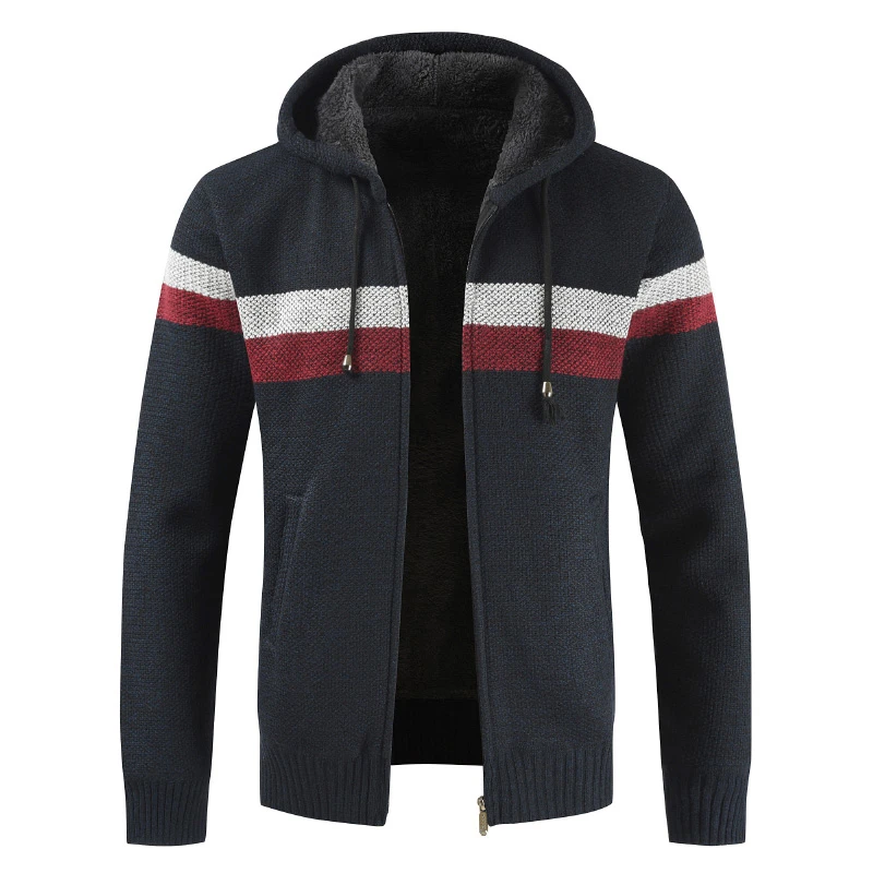 

Brand patchwork wool knit zipper sweater drop ship Cardigan winter Male full stand collar warmth men casual top coat plus 3XL