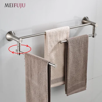 

Rotatable Solid SUS304 Stainless Steel Towel Bar Bathroom 304 Brushed Double Towel Rail for Bathroom Towel Ring Holder Rustproof