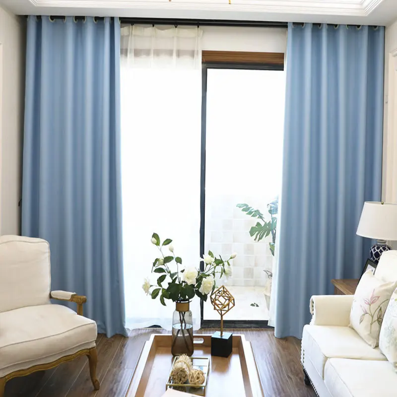 Us 8 77 35 Off Luoshanna Foreign Trade Modern Boutique Simple Plain Blue Imitation Cotton Dyeing Cloth Curtain For Living Room Bedroom Windows In