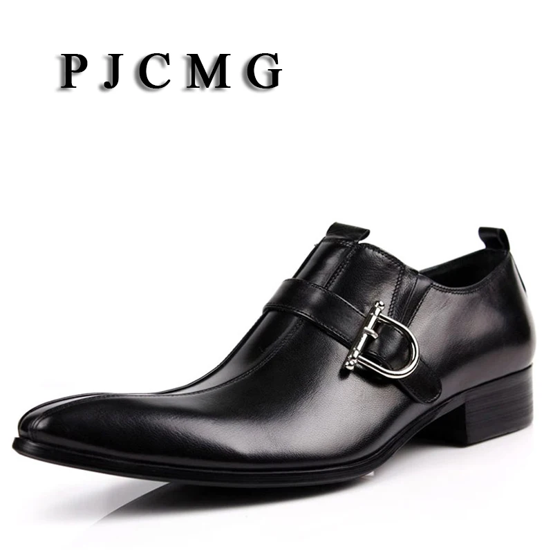 Genuíno Sapatos Novos 2017 Black Apontado Escritório Dos Carreira Homens amp; De Moda Couro Business Casual Oxford brown Fivela Dedo 8ZZSx