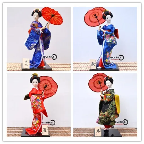 

J002 12 inches 30*13cm Handmade Japanese Brocade Kimono Kabuki Geisha Doll with unbrella Home Decoration Festival Gift