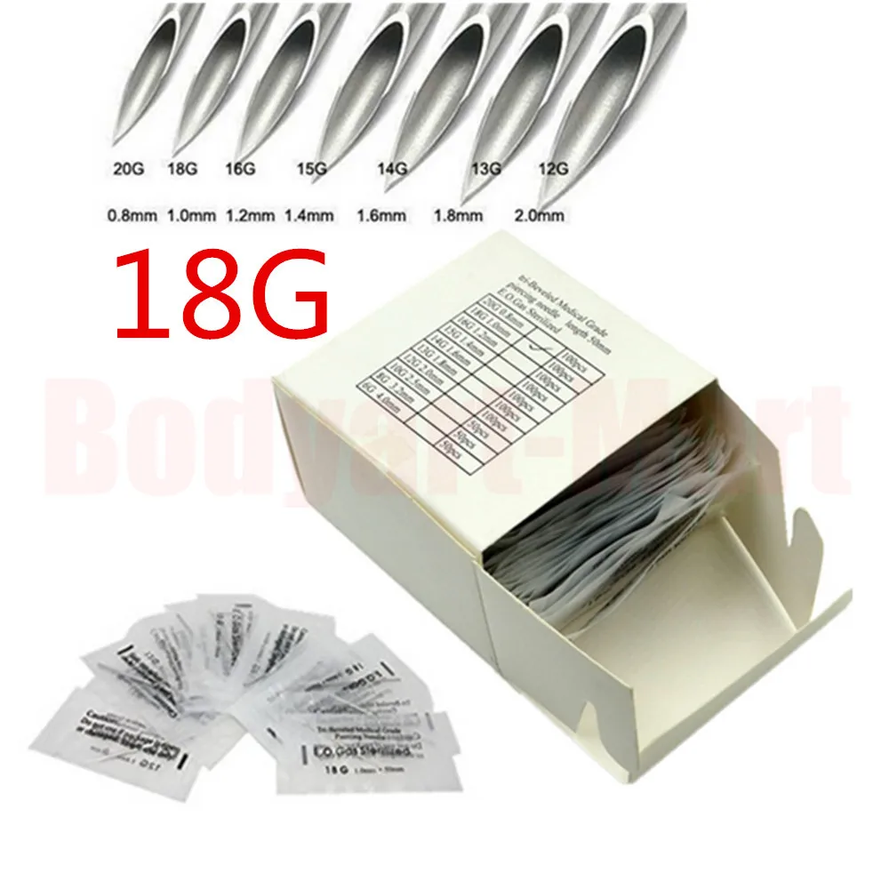 Buy 100PCS 18G Body Piercing Needles Sterilized Steel