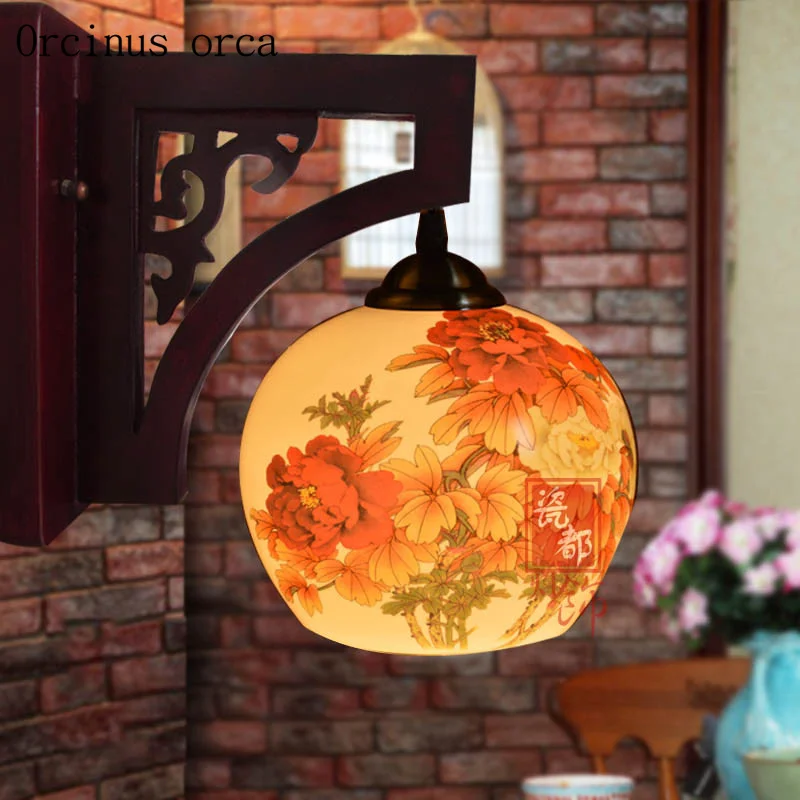 New Chinese Jingdezhen ceramic wall lamp hotel living room Bedside Lamp