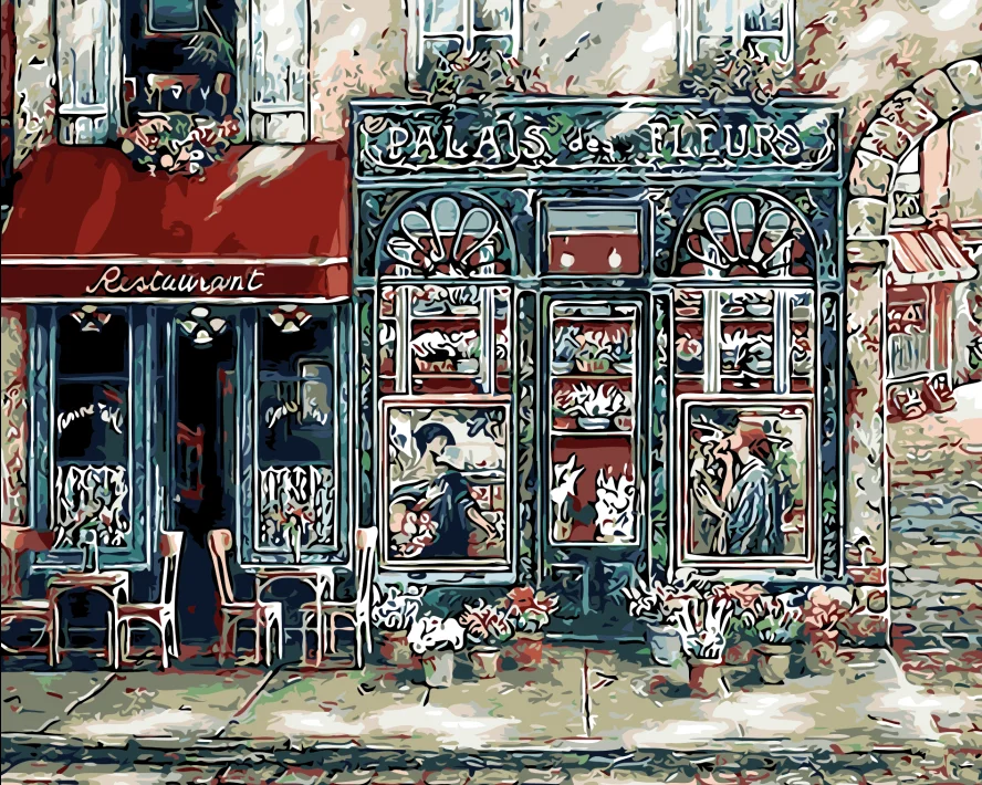 Picture Palette Painting For Home Decor Unframed Abstract Street View Coffee Shop Handpainted