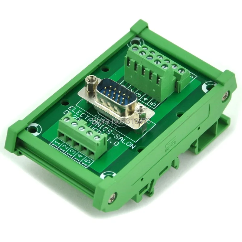 

D-SUB DB15HD Male DIN Rail Mount Interface Module, Breakout Board.