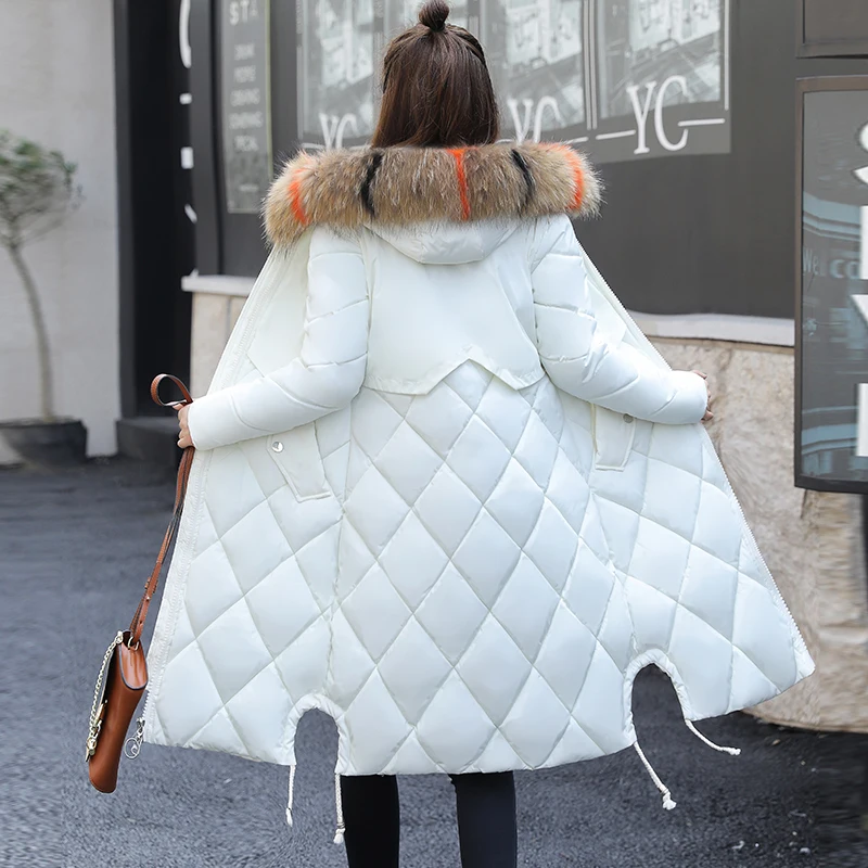 New Women Parkas Long Coat Winter 2019 Fashion Keep Warm Faux Fur Collar Think Mid-length Outerwear Down-cotton Tops Female