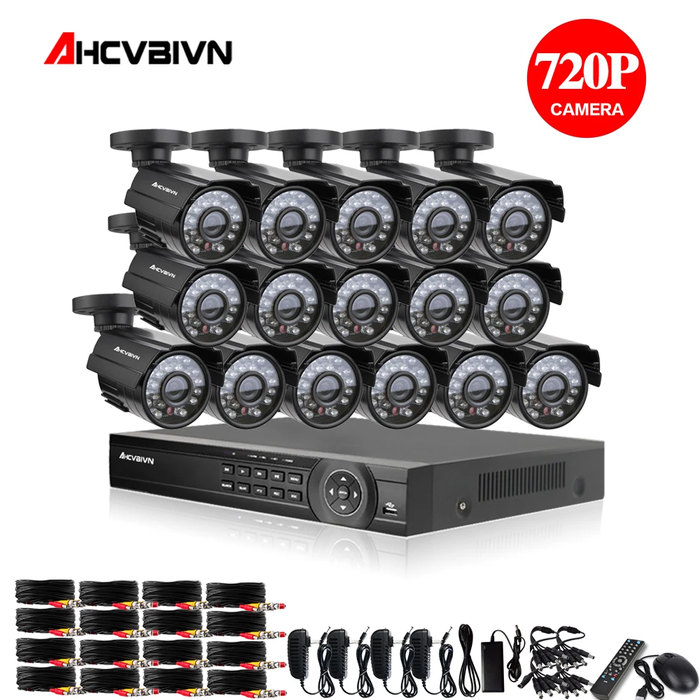 16CH CCTV Системы AHD 1080 P DVR 16CH видеонаблюдения комплект с 16 шт. 1.0MP пуля AHD открытый Водонепроницаемый Камера