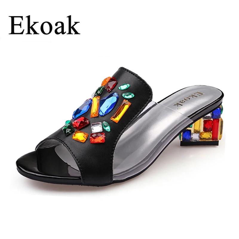 Ekoak/Новинка; женские босоножки из натуральной кожи на высоком каблуке со стразами; вечерние свадебные туфли; Модные женские модельные туфли