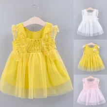 Летнее платье для маленьких детей; фатиновое платье принцессы с квадратным воротником без рукавов; вечерние платья принцессы из тюля с цветочным рисунком и крылышками; одежда