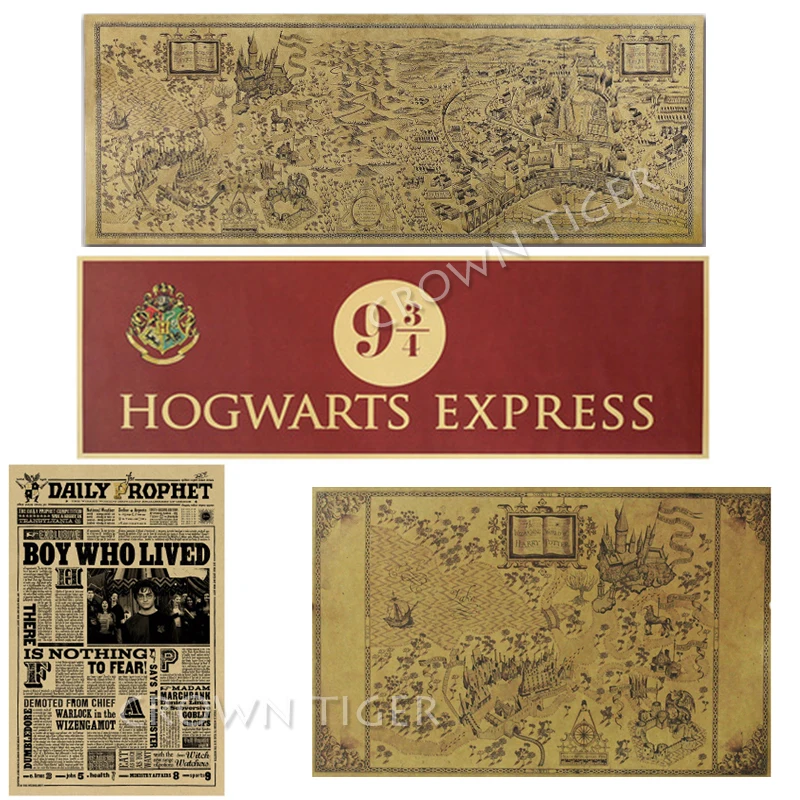 

Decorative Harri Potter three quarters of the platform Magic World Map Vintage Retro Poster Movie Harry Prop Action & Toy Figure