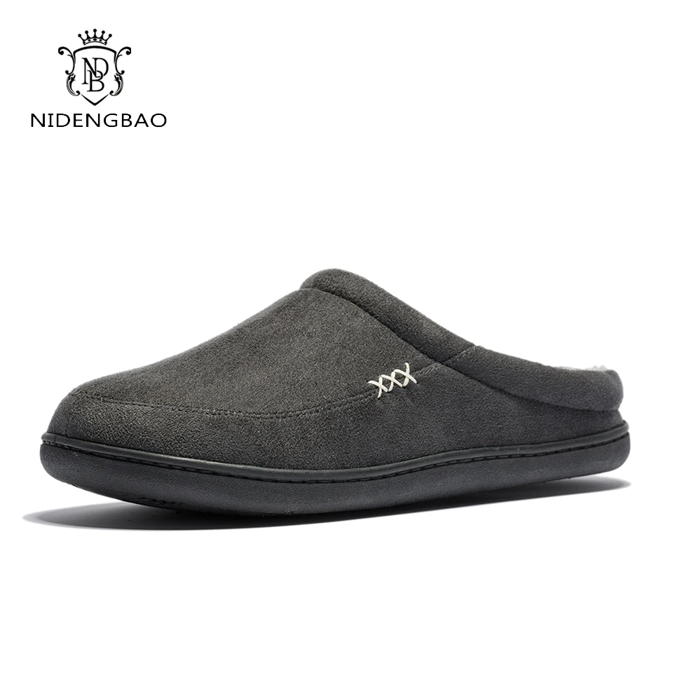 Skup NDB męskie kapcie ciepłe z pianki memory zamszowe buty pluszowe Shearling pokryte poślizgu na kryty odkryty Clog kapcie do domu Plus rozmiar 40 50