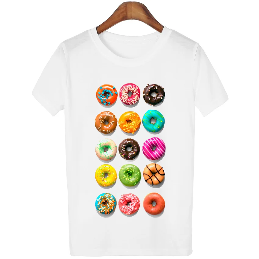 

Women Lady Girl Tees Mujer Blusas Suger Cute Print White T-shirt 3D Tops Casual Donuts t shirt Punk camisetas mujer WMT109