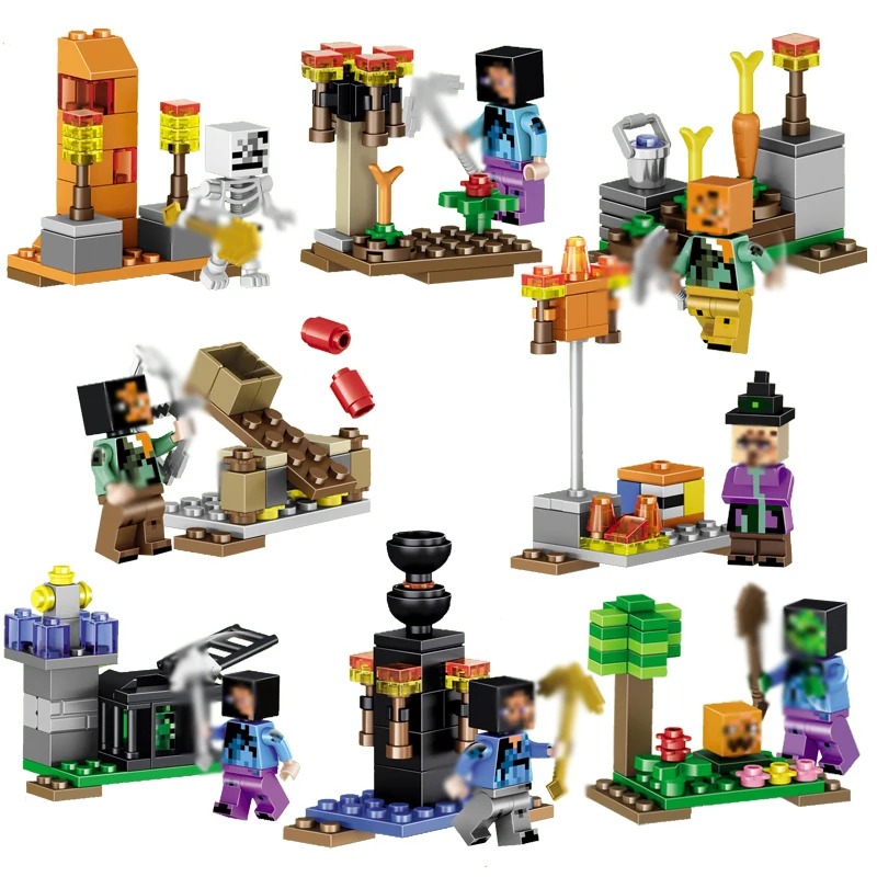 

8 Sets/lot My World Figures Minecraft Building Block Minecrafted Model With Weapons Funny Toys Christmas Gift For Children #E