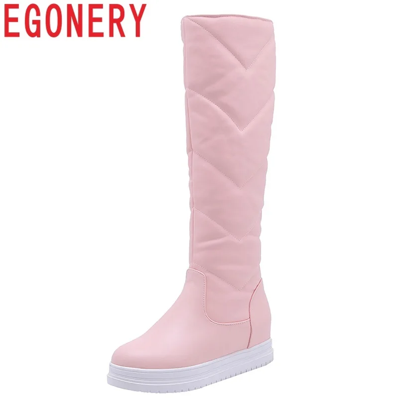 

EGONERY winter warm new plush warm snow boots outside casual shoes women med height increasing round toe slip-on knee high boots