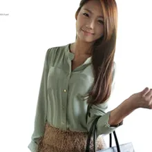 Hot Fashion New summer Women clothing Casual Chiffon Blouse Women Long Sleeve Tops Shirts White Black B11
