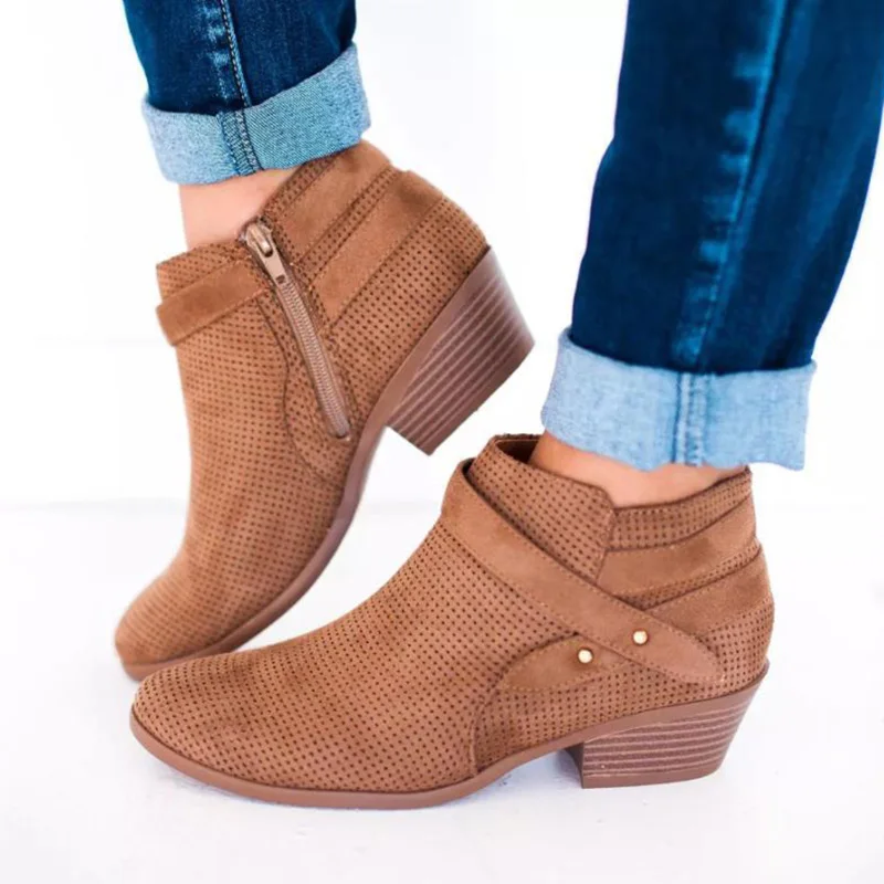 

Women Shoes 2018 New Short Boots Women's Boots Hollow Buckle Low Heel Large Size Shoes Woman