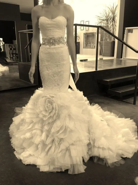 2014 Real Sample Noble Luxury Lace Wedding Dresses Mermaid Flowers With Sash Bridal Gowns Organza MH-103 | Свадьбы и торжества