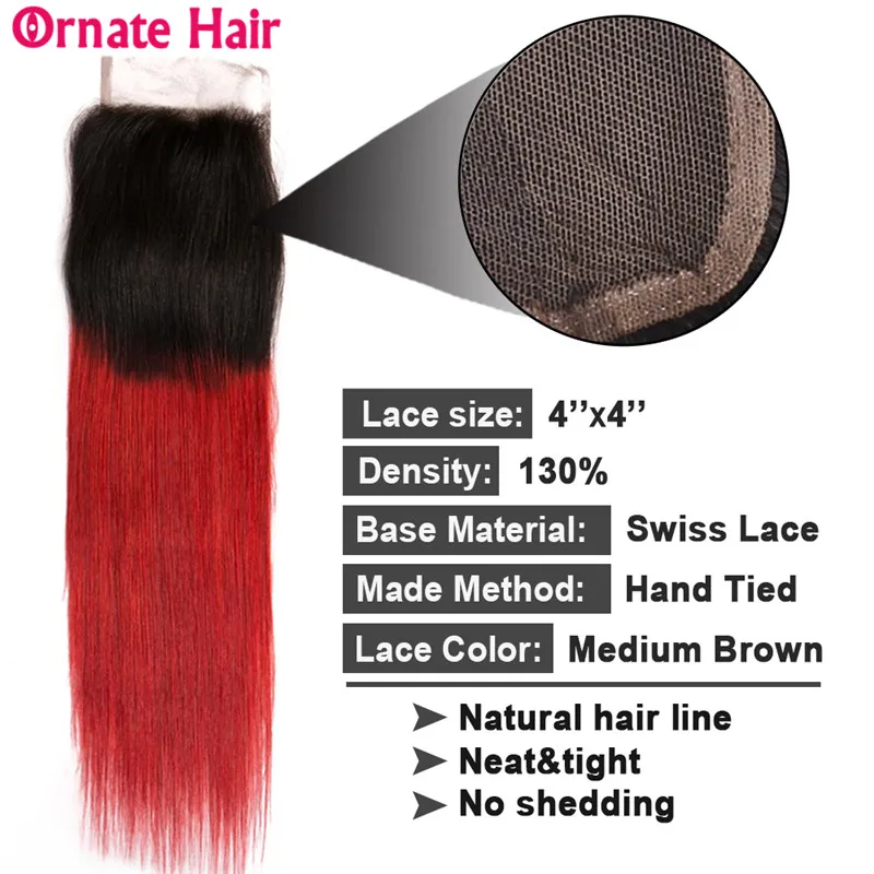 Омбре цветные перуанские прямые человеческие пряди волос с закрытием свободная часть богато средний коэффициент пряди с закрытием не Реми