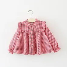 Весенне-Осенняя детская рубашка Блузки для девочек топы для малышей, хлопковые повседневные рубашки в клетку для маленьких девочек, детская одежда, рубашки